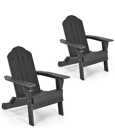 Gymax 2PCS Patio Folding Adirondack Chair Weather Resistant Cup Holder Yard