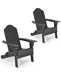 Gymax 2PCS Patio Folding Adirondack Chair Weather Resistant Cup Holder Yard