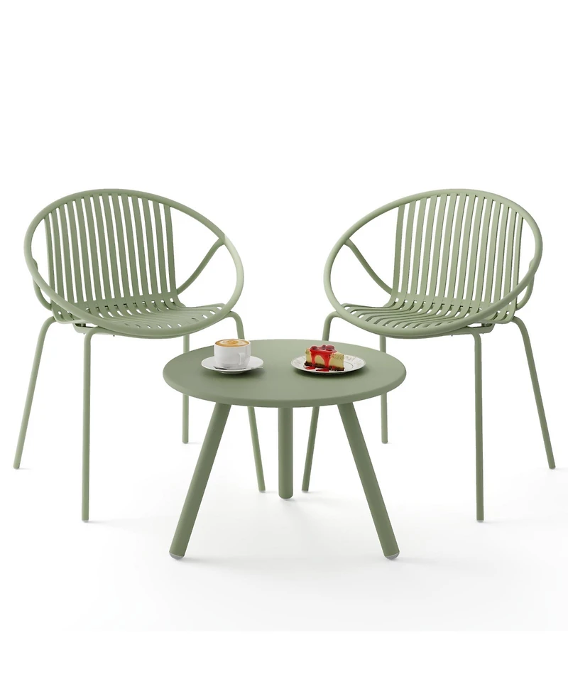 All Weather Pp Patio Conversation Set with Round Coffee table and 2 Chairs