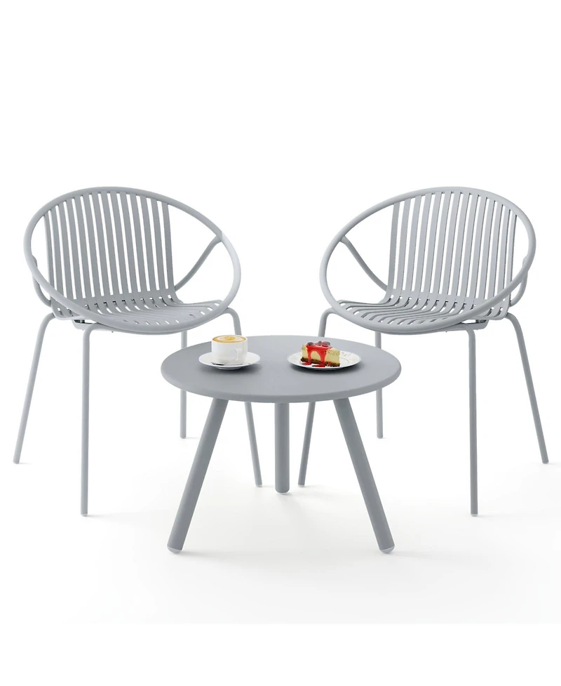 All Weather Pp Patio Conversation Set with Round Coffee table and 2 Chairs