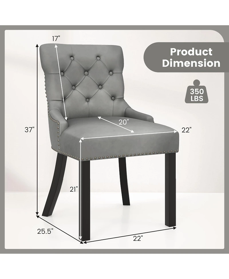 Upholstered Dining Chairs Set of 2 Tufted Wingback Chairs with Rubber Wood Legs