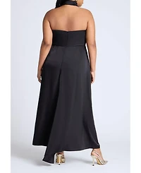 Eloquii Women's Halter Neck Satin Maxi Dress