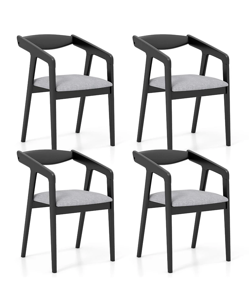 Wooden Dining Chair Set of 2 with Rubber Wood Frame Armrests and Padded Cushion
