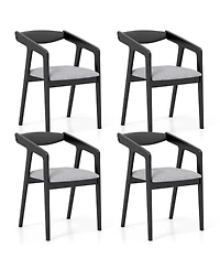 Wooden Dining Chair Set of 2 with Rubber Wood Frame Armrests and Padded Cushion
