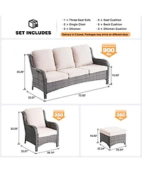 Xizzi Outdoor Furniture Patio Conversation Set 5 Pieces All Weather Wicker High Back Couch with Ottomans