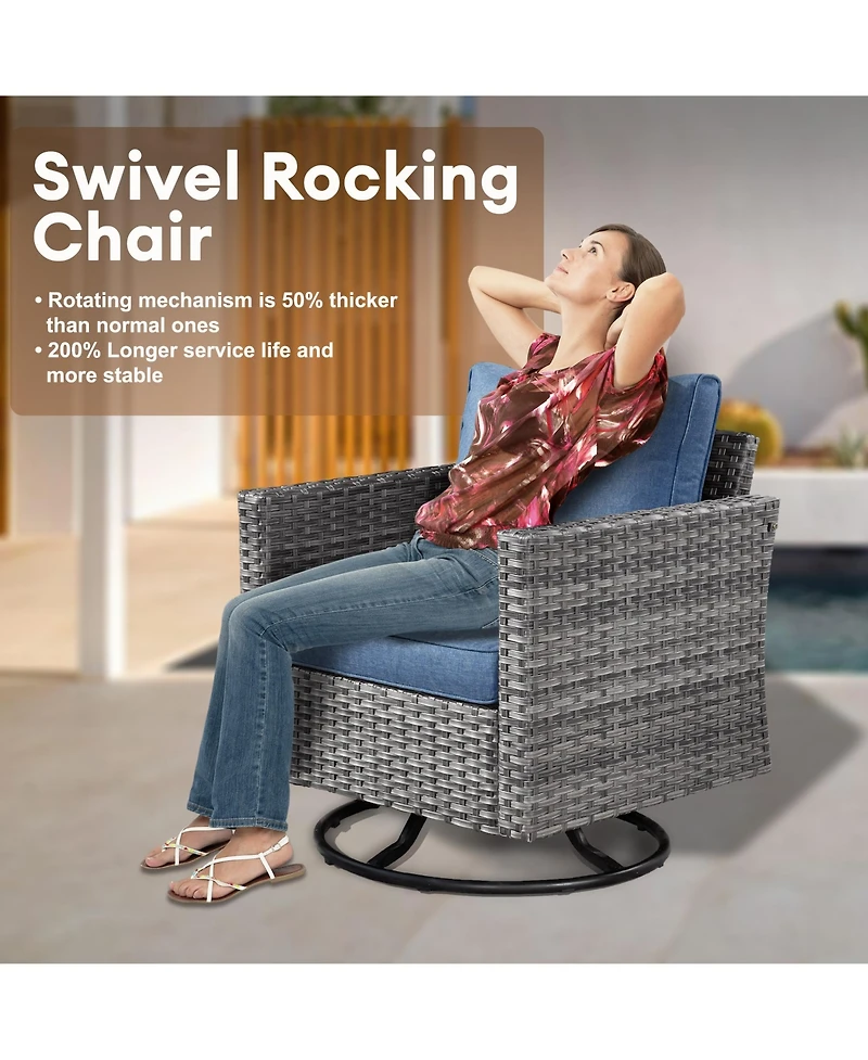 Xizzi Patio Furniture Set 6 Piece Outdoor Sectional Sofa with Rocking Swivel Chairs Square Fire Pit Table Loveseat All Weather Wicker Rattan Conve