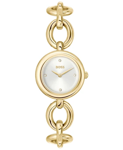 Hugo Boss Women's Live Quartz Slim Ionic Plated Thin Gold-Tone Stainless-Steel Watch, 28mm