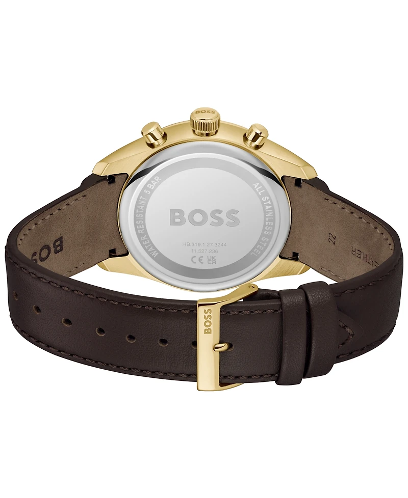Hugo Boss Men's Grand Prix 44 Quartz Chronograph Brown Leather Watch, 44.50mm