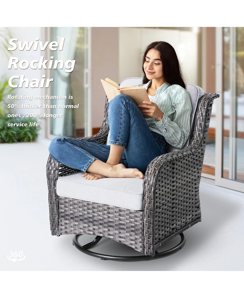 Xizzi Outdoor Swivel Rocking Chairs Set, Patio Furniture Set with 50,000 Btu Rectangular Propane Fire Pit Table, 7 Pieces High Back Conversation Sofa