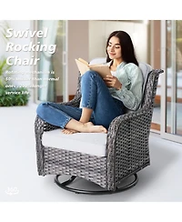 Xizzi Outdoor Swivel Rocking Chairs Set, Patio Furniture Set with 50,000 Btu Rectangular Propane Fire Pit Table, 7 Pieces High Back Conversation Sofa