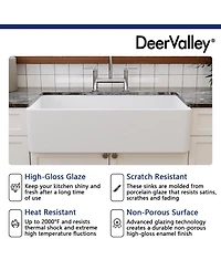 DeerValley 36" L X 18" W Fireclay Rectangular Single Bowl Farmhouse Kitchen Sink with Grid and Strainer