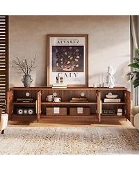 Tribesigns 70.9" Mid Century Modern Entertainment Center with 6-Tier Shelf, Wood Long Media Console Television Stands Cabinet for TVs Up to 80 In