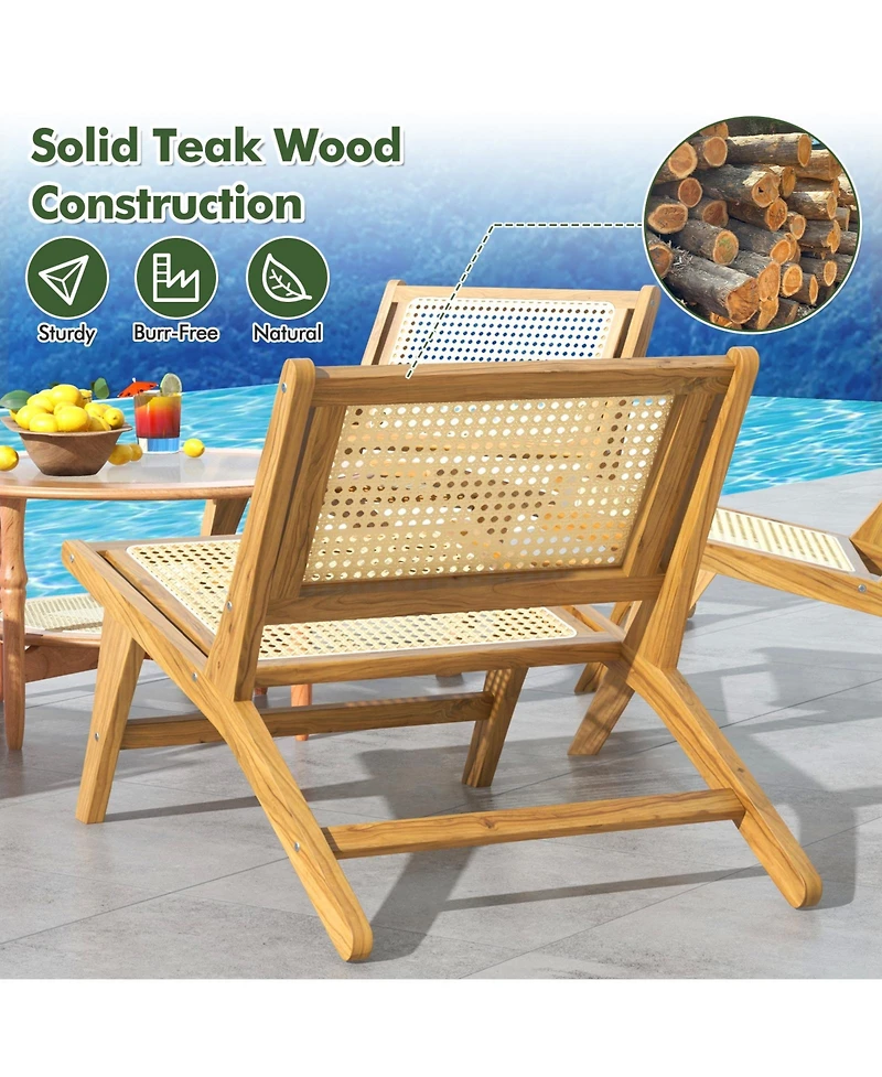 Teak Wooden Chair with Handwoven Rattan Seat and Backrest