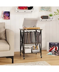 Mid-Century Record Player Stand with Built-in Charging Station