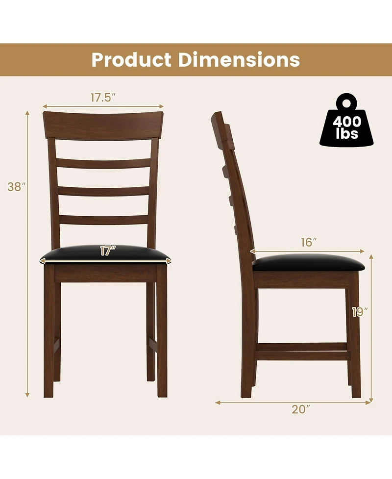 Wooden Dining Chair with Rubber Wood Frame Set of 2