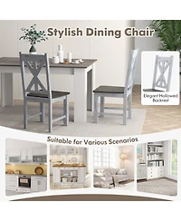 Set of 2 Farmhouse Dining Chairs with Rubber Wood Frame and Hollow Backrest
