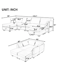 Modern Large U-Shape Modular Sectional Sofa, Convertible Sofa Bed with Reversible Chaise for Living Room, Storage Seat