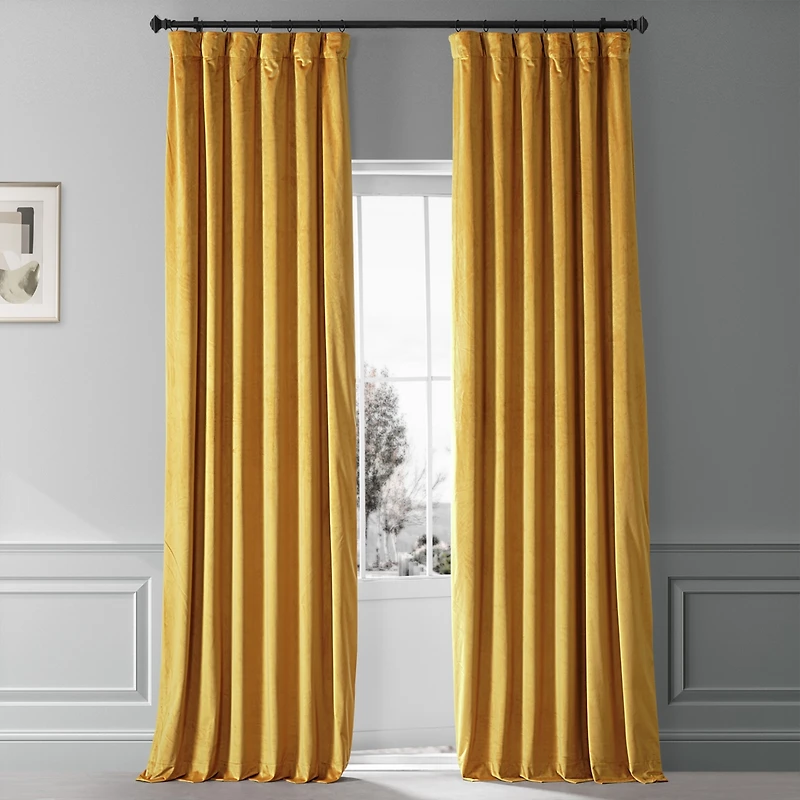 Half Price Drapes Sophomore Gold Signature Plush Velvet Hotel Blackout Curtain