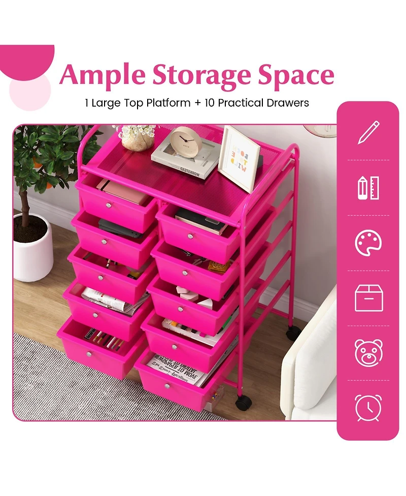 10-Drawer Rolling Storage Cart Versatile and Mobile Storage Solution for Home or Office