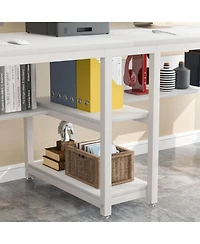 Tribesigns Two Person Desk with Bookshelf, 78.7 Computer Office Double Desk for Two Person, Writing Desk Workstation with Shelf for Home Office