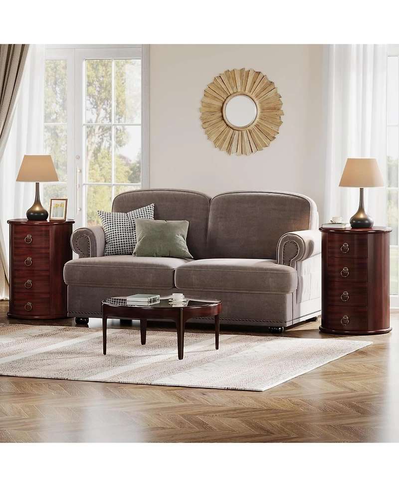 Tribesigns Round Solid Wood End Table Set of 2, No Assembly Required