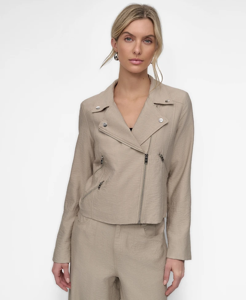 Dkny Women's Zipper Detailed Crinkle Jacket