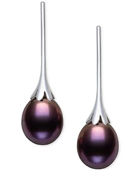 Belle de Mer Dyed Black Cultured Freshwater Pearl (7-8mm) Drop Earrings in Sterling Silver
