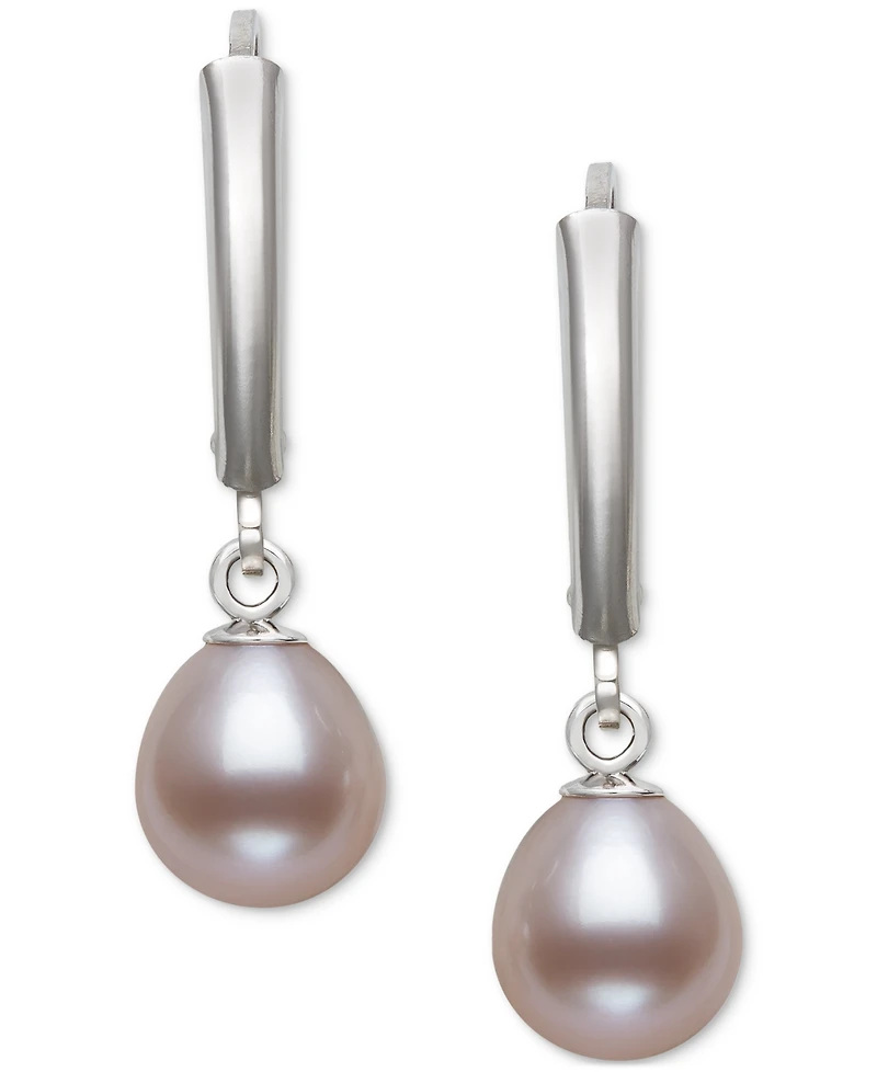 Belle de Mer Dyed Cultured Freshwater Pearl (7-8mm) Leverback Drop Earrings in Sterling Silver