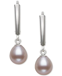 Belle de Mer Dyed Cultured Freshwater Pearl (7-8mm) Leverback Drop Earrings in Sterling Silver