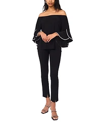 Msk Plus Size Off-The-Shoulder 3/4-Embellished-Cuff Top