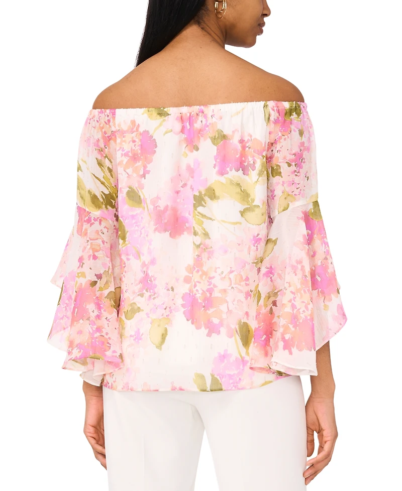 Msk Petite Floral Off-The-Shoulder Ruffled-Cuff Top