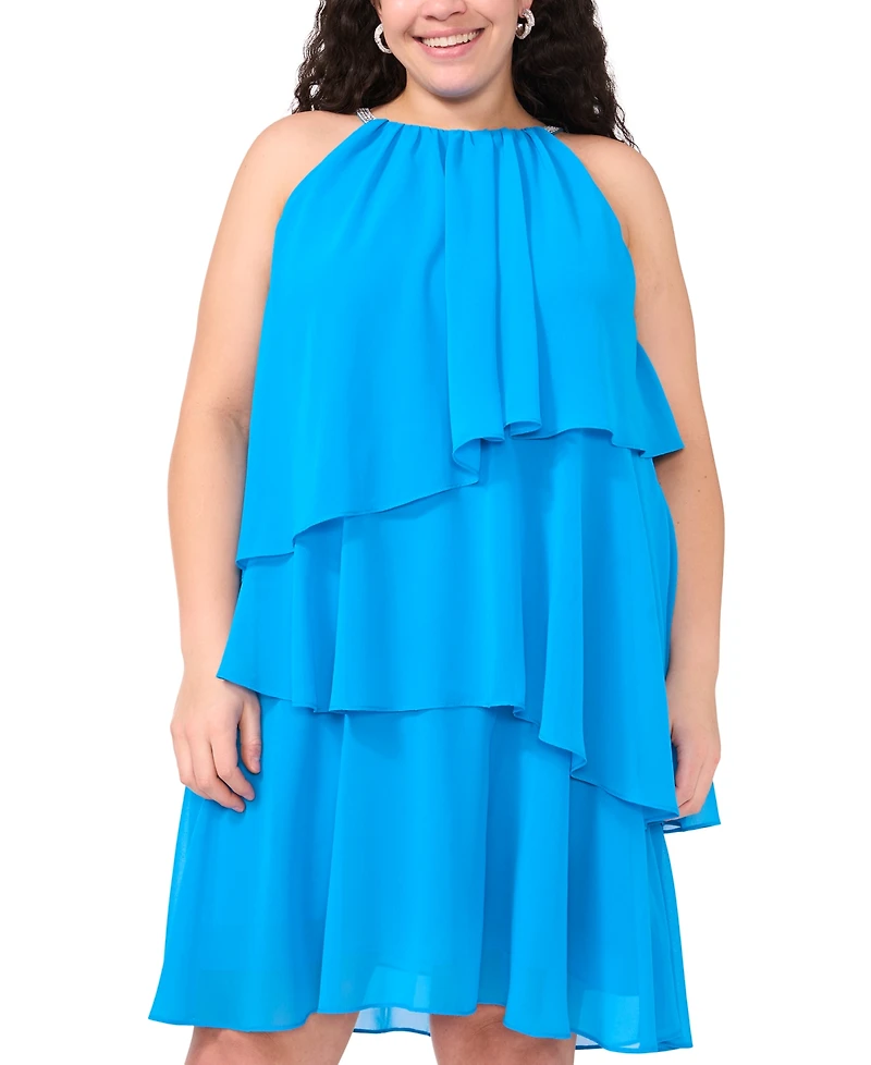 Msk Plus Size Embellished-Strap Halter Tiered Dress