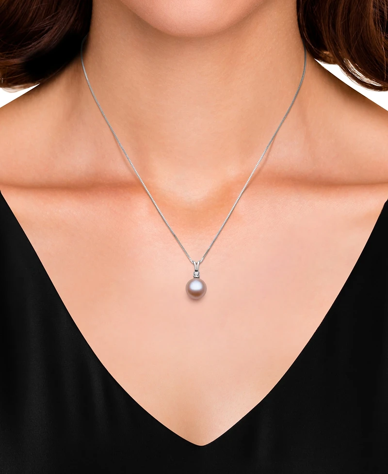 Belle de Mer 2-Pc. Set Dyed Black Peacock Cultured Freshwater Pearl (9-10mm) & Lab-Created White Sapphire (1/3 ct. t.w.) Pendant Necklace & Stud Earri