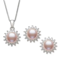 Belle de Mer Dyed Black Peacock Cultured Freshwater Pearl (6-7mm) & Lab-Created Sapphire (1-3/4 ct. t.w.) Pendant Necklace & Stud Earrings Set in Ster