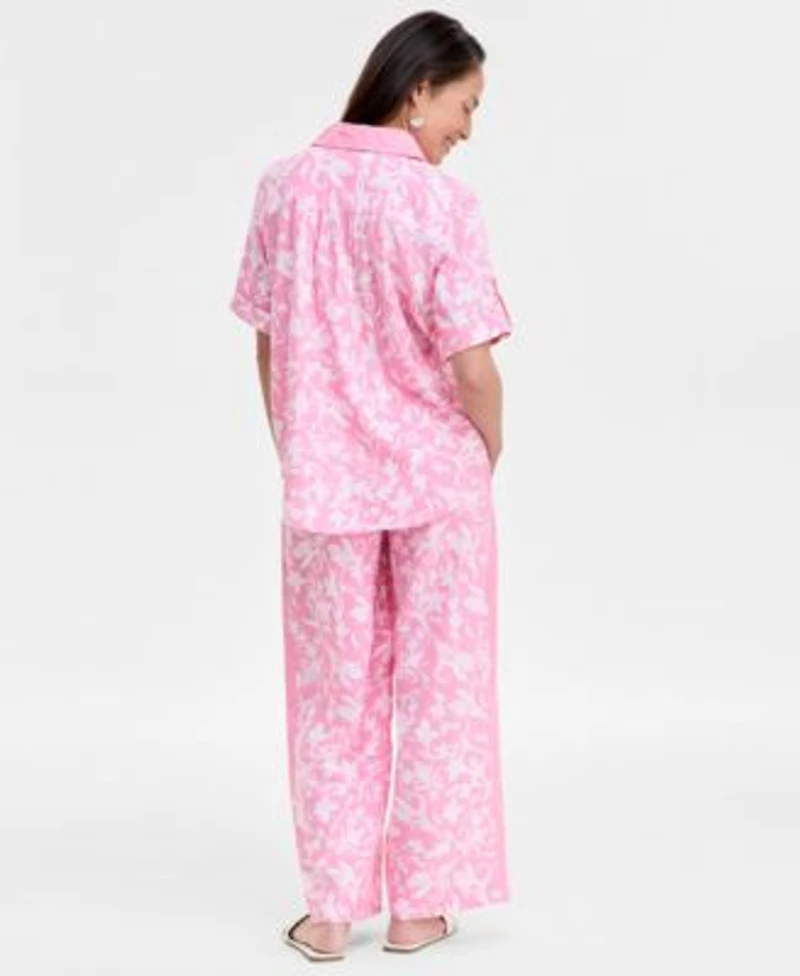 Jm Collection Womens Linen Blend Button Up Top Pants Exclusively At Macys