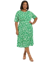 London Times Plus Size Floral-Print Short-Sleeve Midi Dress
