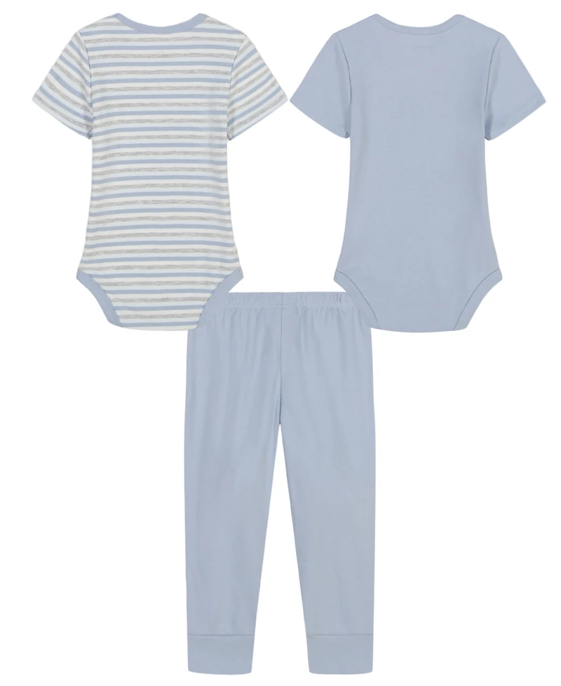 Calvin Klein Baby Boys 3-Piece 2 Short Sleeve Bodysuits and Blue Fog Joggers Set