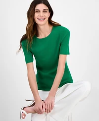 Tahari Asl Women's Fine-Rib Crewneck Sweater T-Shirt, Regular & Petite