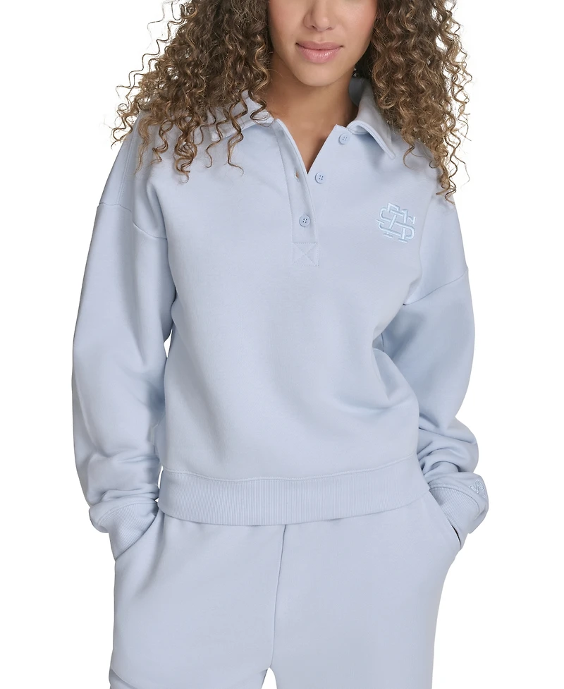 Starter Women's Polo-Collar Long-Sleeve Sweatshirt