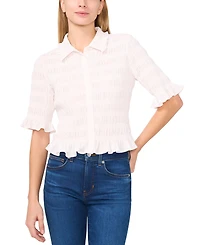 CeCe Women's Smocked Elbow-Sleeve Shirt