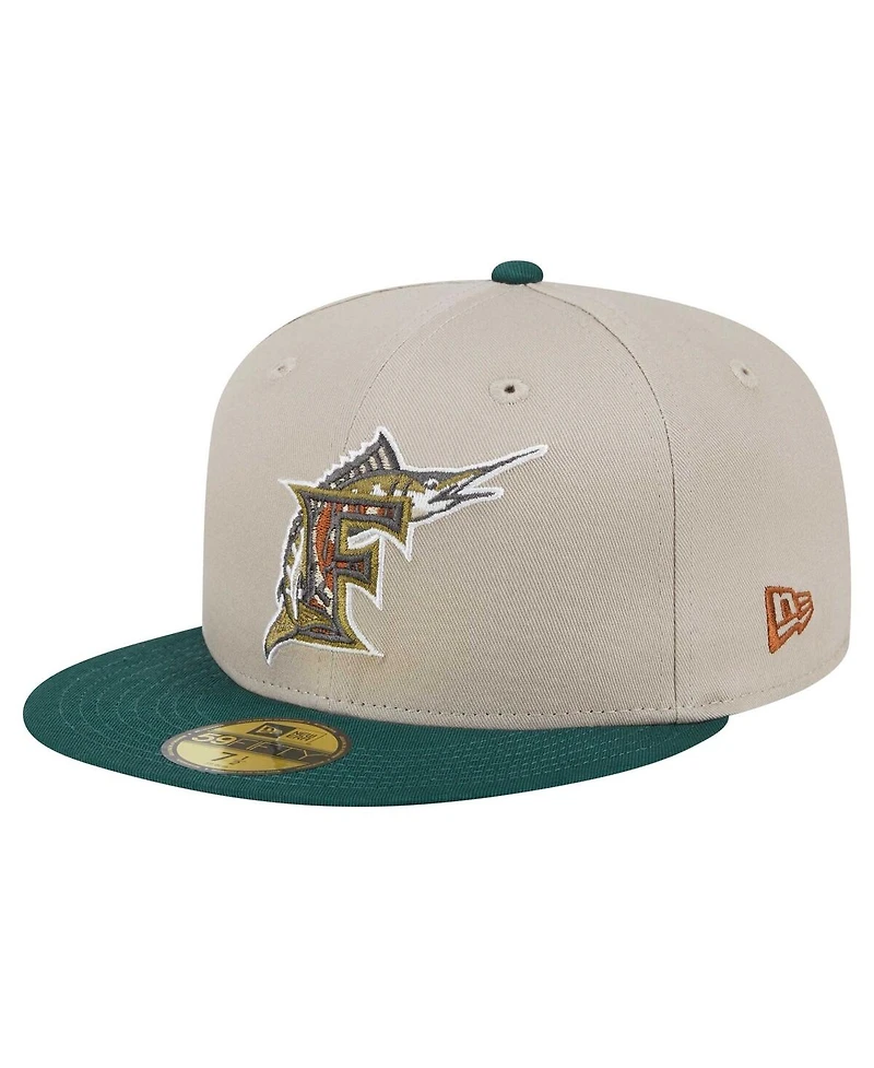 New Era Men's Natural/Hunter Green Florida Marlins Cooperstown Collection Lifestyle Tree Bark Fill 59FIFTY Fitted Hat