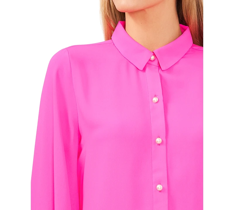 CeCe Women's Puff Sleeve Button-Up Shirt