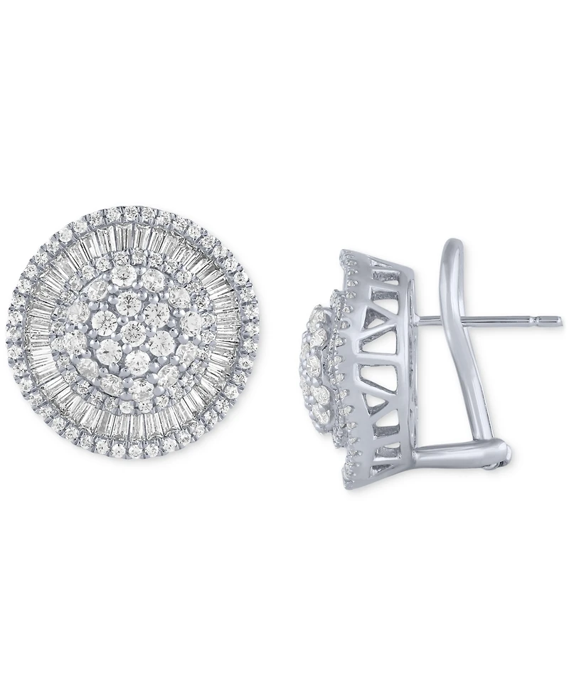 Diamond Round & Baguette Halo Cluster Stud Earrings (2 ct. t.w.) in 14k White Gold