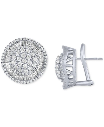 Diamond Round & Baguette Halo Cluster Stud Earrings (2 ct. t.w.) in 14k White Gold