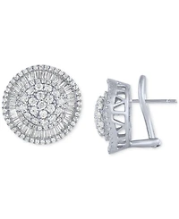 Diamond Round & Baguette Halo Cluster Stud Earrings (2 ct. t.w.) in 14k White Gold