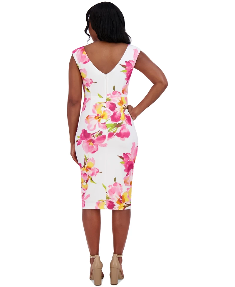 Eliza J Women's Boat-neck Sleeveless Floral Print Sheath Dress