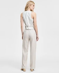 Jones New York Womens Striped Button Front Vest Wide Leg Pants