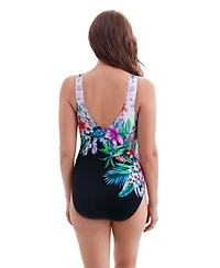 Longitude by Mimi Flamingo Women's Garland Edge Scoopback Highneck One Piece Swimsuit