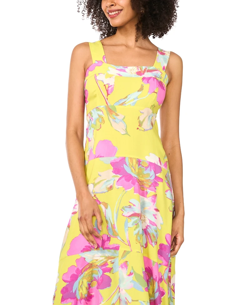 Vince Camuto Women's Floral Square-Neck Smocked-Back Sleeveless Maxi Dress