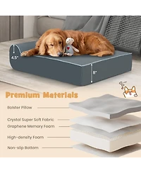 Orthopedic Dog Bed with Headrest and Removable Washable Cover-Grey